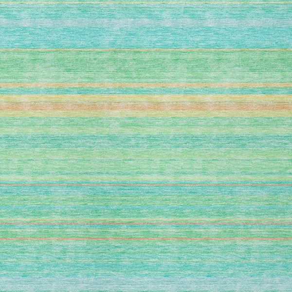 HomeRoots 5' Aqua Green and Yellow Striped Washable Area Rug - Durable, Stain-Resistant, Indoor/Outdoor Accent 8' X 10' 614794