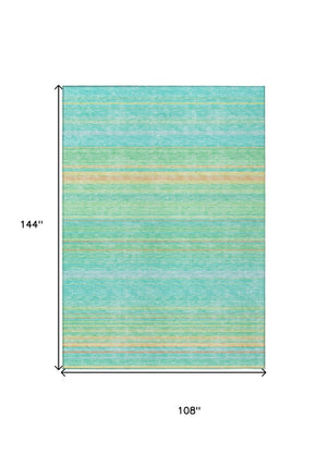 HomeRoots 5' Aqua Green and Yellow Striped Washable Area Rug - Durable, Stain-Resistant, Indoor/Outdoor Accent 9' X 12' 614795