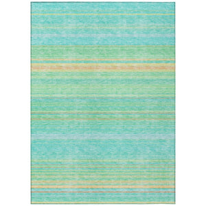HomeRoots 5' Aqua Green and Yellow Striped Washable Area Rug - Durable, Stain-Resistant, Indoor/Outdoor Accent 9' X 12' 614795