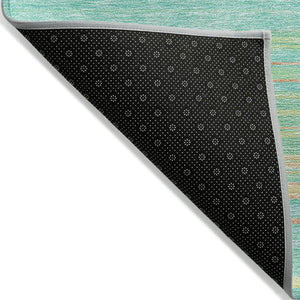HomeRoots 5' Aqua Green and Yellow Striped Washable Area Rug - Durable, Stain-Resistant, Indoor/Outdoor Accent 9' X 12' 614795