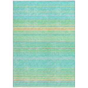 HomeRoots 5' Aqua Green and Yellow Striped Washable Area Rug - Durable, Stain-Resistant, Indoor/Outdoor Accent 9' X 12' 614795