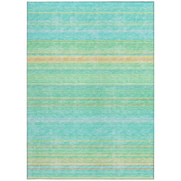 HomeRoots 5' Aqua Green and Yellow Striped Washable Area Rug - Durable, Stain-Resistant, Indoor/Outdoor Accent 9' X 12' 614795