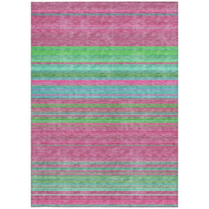 HomeRoots 5' Stylish Blush, Lime Green & Teal Blue Striped Washable Rug for Indoor & Outdoor Versatility 5' X 8' 614798