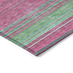 HomeRoots 5' Stylish Blush, Lime Green & Teal Blue Striped Washable Rug for Indoor & Outdoor Versatility 5' X 8' 614798