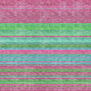 HomeRoots 5' Stylish Blush, Lime Green & Teal Blue Striped Washable Rug for Indoor & Outdoor Versatility 5' X 8' 614798