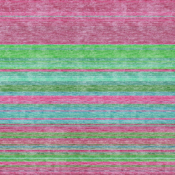 HomeRoots 5' Stylish Blush, Lime Green & Teal Blue Striped Washable Rug for Indoor & Outdoor Versatility 5' X 8' 614798