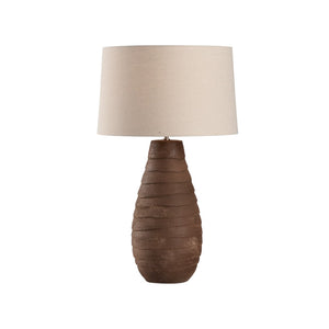 Wildwood Vespucci Ceramic Lamp — Italian 30" Ridged Brown Sand Glaze With Linen Drum Shade, Warm Diffuse Light 61480