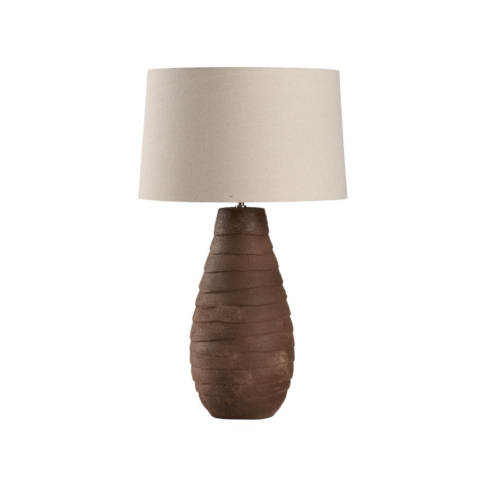 Wildwood Vespucci Ceramic Lamp — Italian 30" Ridged Brown Sand Glaze With Linen Drum Shade, Warm Diffuse Light 61480