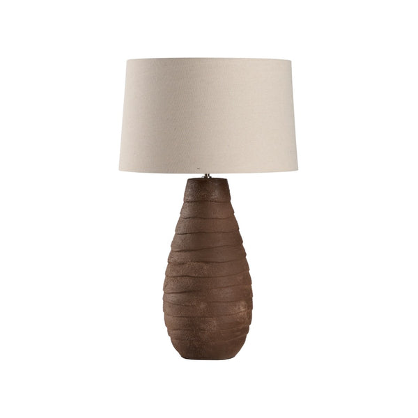 Wildwood Vespucci Ceramic Lamp — Italian 30" Ridged Brown Sand Glaze With Linen Drum Shade, Warm Diffuse Light 61480