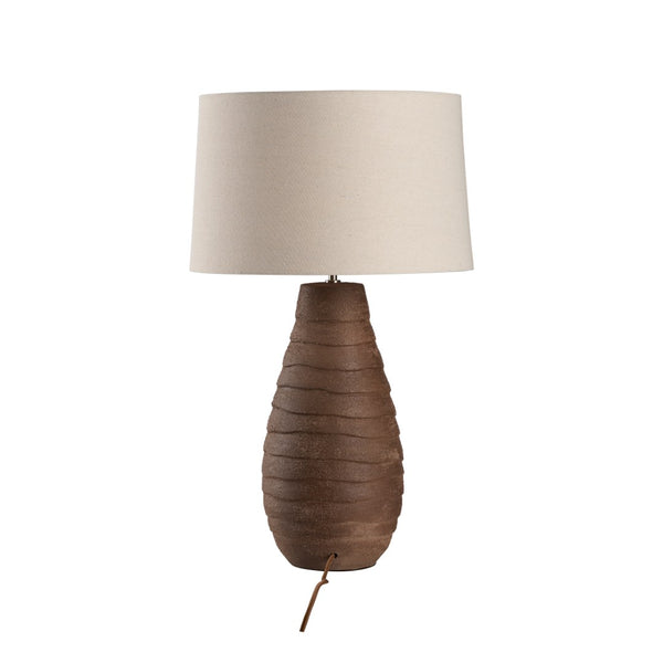 Wildwood Vespucci Ceramic Lamp — Italian 30" Ridged Brown Sand Glaze With Linen Drum Shade, Warm Diffuse Light 61480