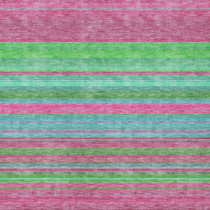 HomeRoots 5' Stylish Blush, Lime Green & Teal Blue Striped Washable Rug for Indoor & Outdoor Versatility 8' X 10' 614800