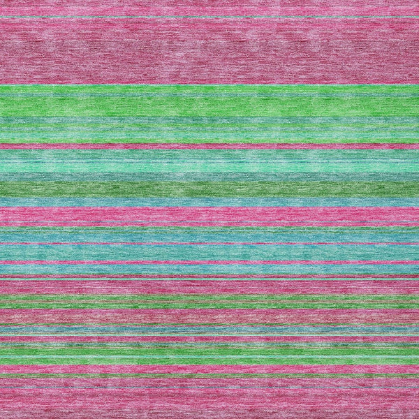 HomeRoots 5' Stylish Blush, Lime Green & Teal Blue Striped Washable Rug for Indoor & Outdoor Versatility 8' X 10' 614800