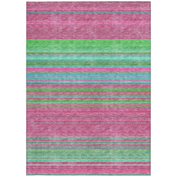 HomeRoots 5' Stylish Blush, Lime Green & Teal Blue Striped Washable Rug for Indoor & Outdoor Versatility 9' X 12' 614801