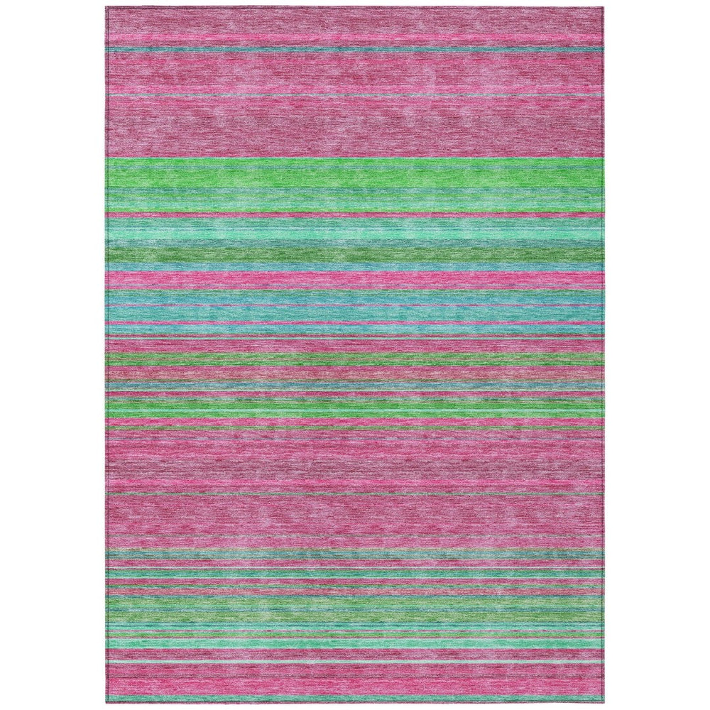 HomeRoots 5' Stylish Blush, Lime Green & Teal Blue Striped Washable Rug for Indoor & Outdoor Versatility 9' X 12' 614801