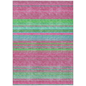 HomeRoots 5' Stylish Blush, Lime Green & Teal Blue Striped Washable Rug for Indoor & Outdoor Versatility 9' X 12' 614801