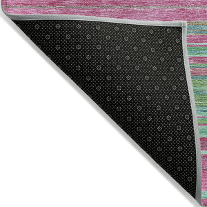 HomeRoots 5' Stylish Blush, Lime Green & Teal Blue Striped Washable Rug for Indoor & Outdoor Versatility 9' X 12' 614801