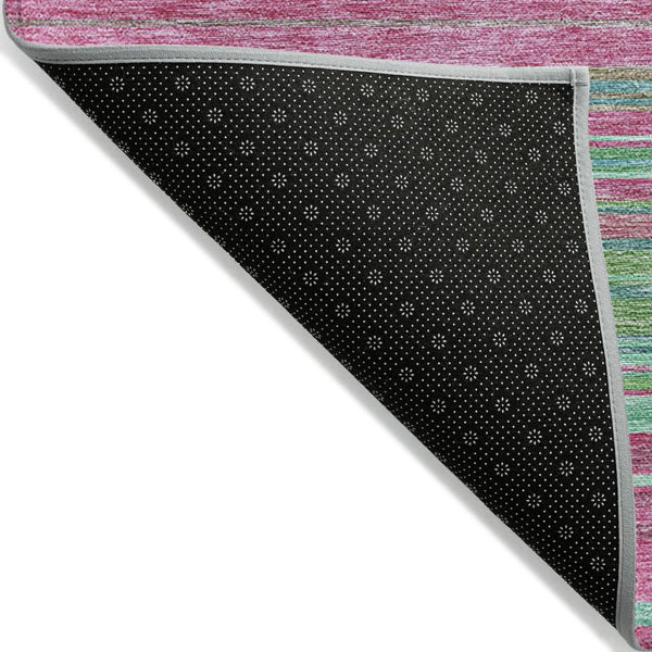 HomeRoots 5' Stylish Blush, Lime Green & Teal Blue Striped Washable Rug for Indoor & Outdoor Versatility 9' X 12' 614801
