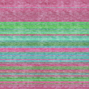 HomeRoots 5' Stylish Blush, Lime Green & Teal Blue Striped Washable Rug for Indoor & Outdoor Versatility 9' X 12' 614801