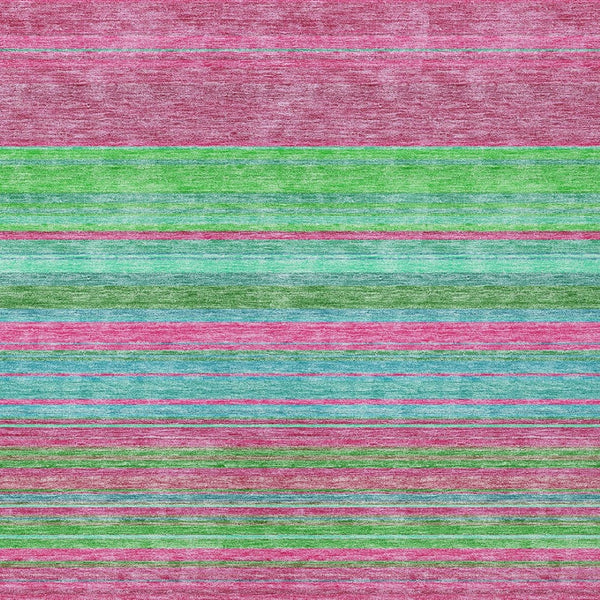 HomeRoots 5' Stylish Blush, Lime Green & Teal Blue Striped Washable Rug for Indoor & Outdoor Versatility 9' X 12' 614801