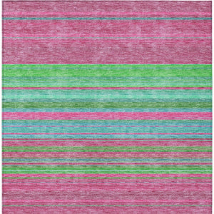 HomeRoots 5' Stylish Blush, Lime Green & Teal Blue Striped Washable Rug for Indoor & Outdoor Versatility 10' X 14' 614802