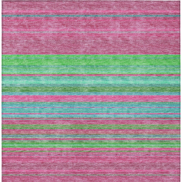HomeRoots 5' Stylish Blush, Lime Green & Teal Blue Striped Washable Rug for Indoor & Outdoor Versatility 10' X 14' 614802