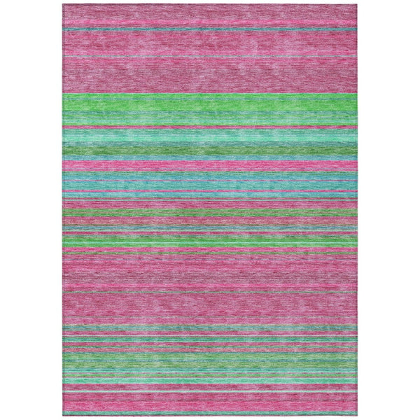 HomeRoots 5' Stylish Blush, Lime Green & Teal Blue Striped Washable Rug for Indoor & Outdoor Versatility 10' X 14' 614802