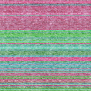 HomeRoots 5' Stylish Blush, Lime Green & Teal Blue Striped Washable Rug for Indoor & Outdoor Versatility 10' X 14' 614802