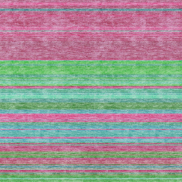 HomeRoots 5' Stylish Blush, Lime Green & Teal Blue Striped Washable Rug for Indoor & Outdoor Versatility 10' X 14' 614802