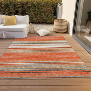 HomeRoots 5' Coral Ivory and Gray Striped Washable Area Rug - Durable, Stylish, Indoor/Outdoor Design for Any Space 5' X 8' 614804