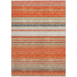 HomeRoots 5' Coral Ivory and Gray Striped Washable Area Rug - Durable, Stylish, Indoor/Outdoor Design for Any Space 5' X 8' 614804