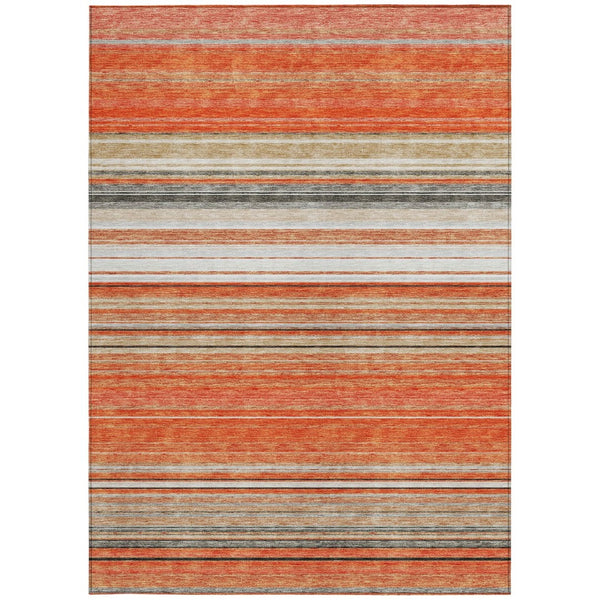 HomeRoots 5' Coral Ivory and Gray Striped Washable Area Rug - Durable, Stylish, Indoor/Outdoor Design for Any Space 5' X 8' 614804
