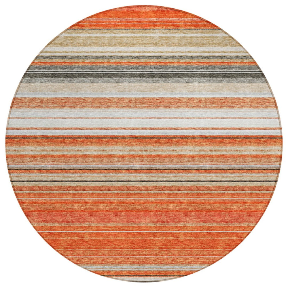 HomeRoots 5' Coral Ivory and Gray Striped Washable Area Rug - Durable, Stylish, Indoor/Outdoor Design for Any Space 8' Round 614805