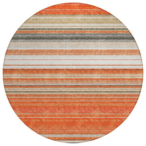 HomeRoots 5' Coral Ivory and Gray Striped Washable Area Rug - Durable, Stylish, Indoor/Outdoor Design for Any Space 8' Round 614805