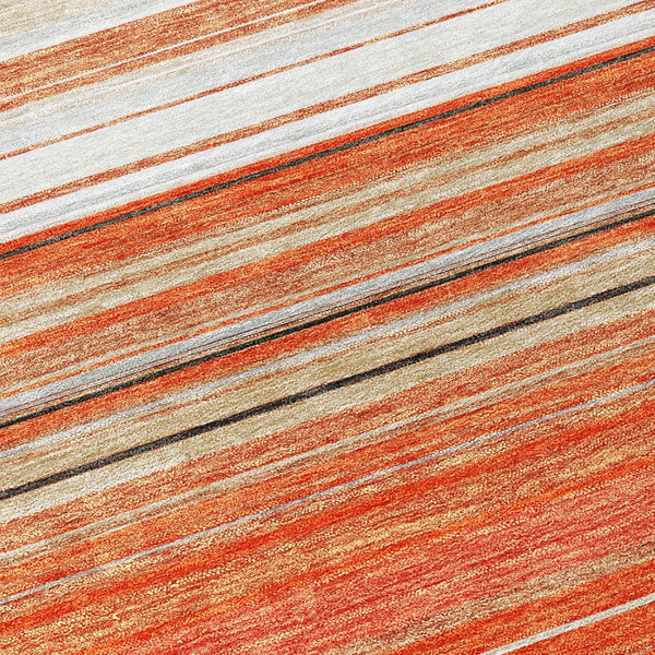 HomeRoots 5' Coral Ivory and Gray Striped Washable Area Rug - Durable, Stylish, Indoor/Outdoor Design for Any Space 8' Round 614805
