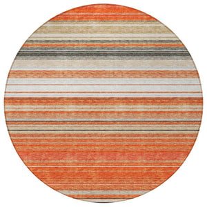 HomeRoots 5' Coral Ivory and Gray Striped Washable Area Rug - Durable, Stylish, Indoor/Outdoor Design for Any Space 8' Round 614805