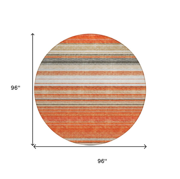 HomeRoots 5' Coral Ivory and Gray Striped Washable Area Rug - Durable, Stylish, Indoor/Outdoor Design for Any Space 8' Round 614805