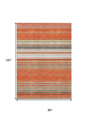 HomeRoots 5' Coral Ivory and Gray Striped Washable Area Rug - Durable, Stylish, Indoor/Outdoor Design for Any Space 8' X 10' 614806