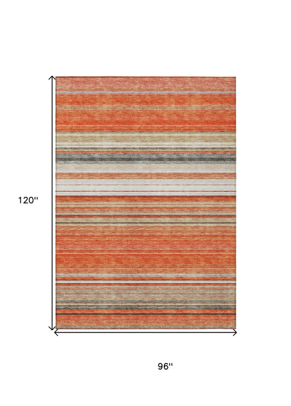 HomeRoots 5' Coral Ivory and Gray Striped Washable Area Rug - Durable, Stylish, Indoor/Outdoor Design for Any Space 8' X 10' 614806