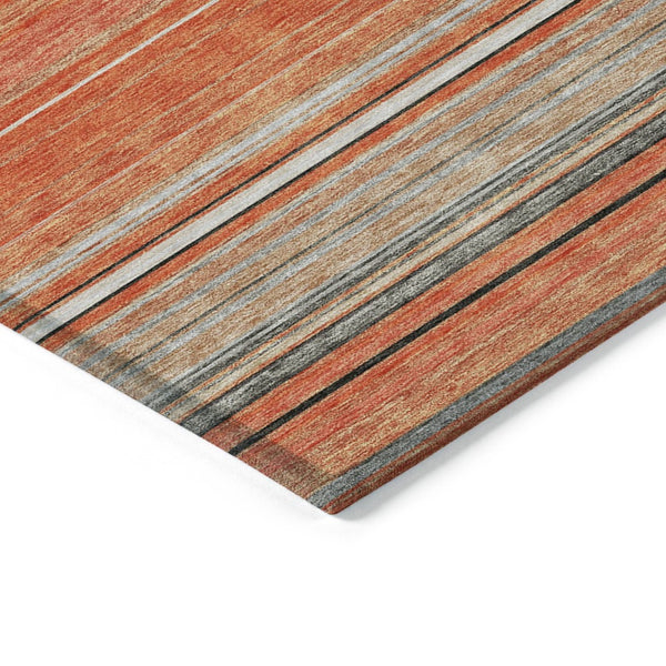 HomeRoots 5' Coral Ivory and Gray Striped Washable Area Rug - Durable, Stylish, Indoor/Outdoor Design for Any Space 8' X 10' 614806