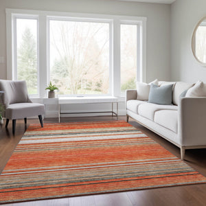 HomeRoots 5' Coral Ivory and Gray Striped Washable Area Rug - Durable, Stylish, Indoor/Outdoor Design for Any Space 8' X 10' 614806