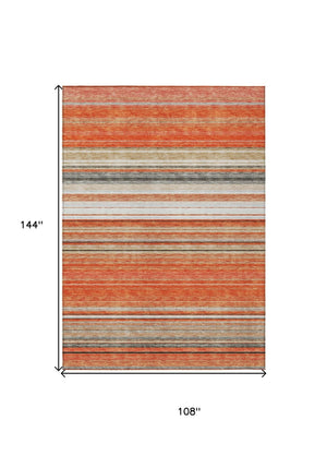 HomeRoots 5' Coral Ivory and Gray Striped Washable Area Rug - Durable, Stylish, Indoor/Outdoor Design for Any Space 9' X 12' 614807