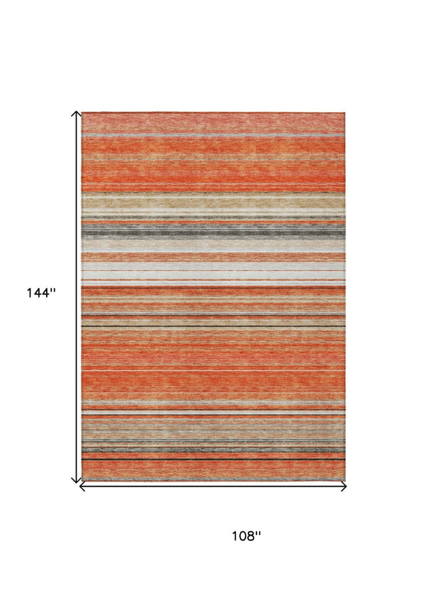 HomeRoots 5' Coral Ivory and Gray Striped Washable Area Rug - Durable, Stylish, Indoor/Outdoor Design for Any Space 9' X 12' 614807