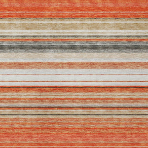 HomeRoots 5' Coral Ivory and Gray Striped Washable Area Rug - Durable, Stylish, Indoor/Outdoor Design for Any Space 9' X 12' 614807