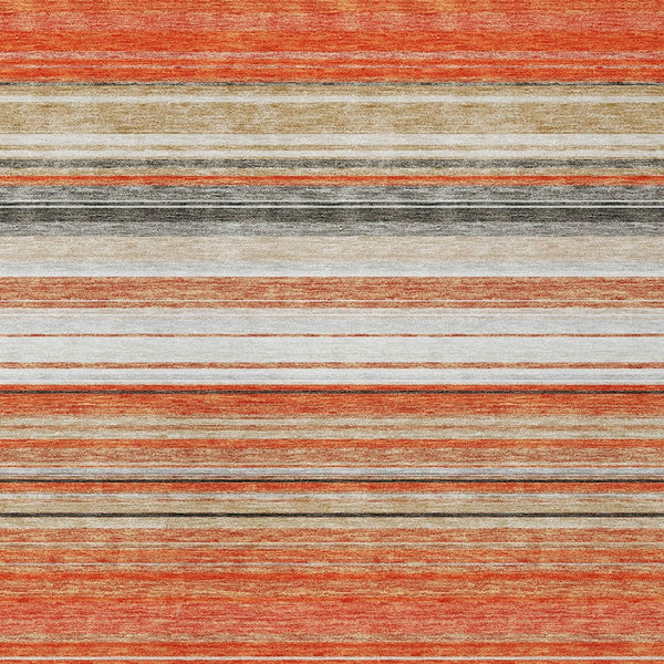 HomeRoots 5' Coral Ivory and Gray Striped Washable Area Rug - Durable, Stylish, Indoor/Outdoor Design for Any Space 9' X 12' 614807