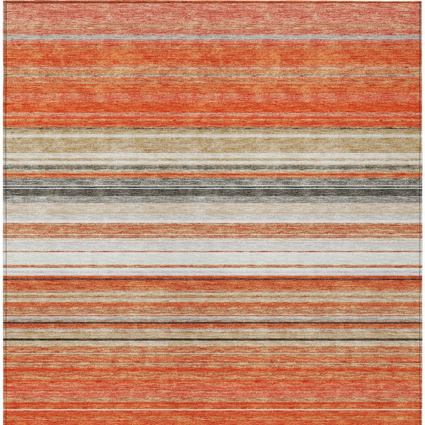 HomeRoots 5' Coral Ivory and Gray Striped Washable Area Rug - Durable, Stylish, Indoor/Outdoor Design for Any Space 10' X 14' 614808