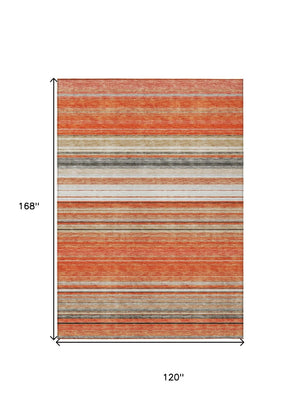 HomeRoots 5' Coral Ivory and Gray Striped Washable Area Rug - Durable, Stylish, Indoor/Outdoor Design for Any Space 10' X 14' 614808