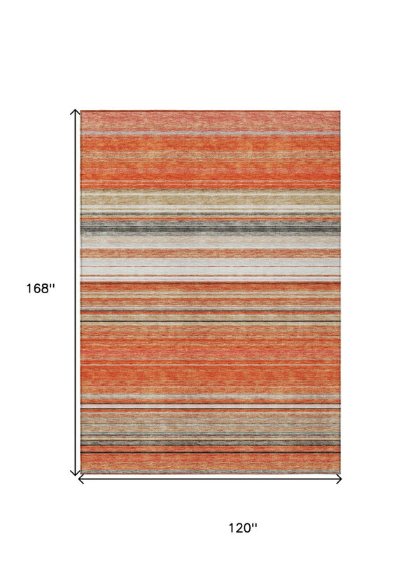 HomeRoots 5' Coral Ivory and Gray Striped Washable Area Rug - Durable, Stylish, Indoor/Outdoor Design for Any Space 10' X 14' 614808