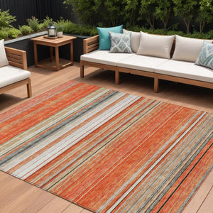 HomeRoots 5' Coral Ivory and Gray Striped Washable Area Rug - Durable, Stylish, Indoor/Outdoor Design for Any Space 10' X 14' 614808
