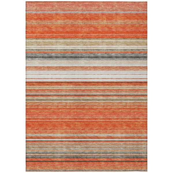 HomeRoots 5' Coral Ivory and Gray Striped Washable Area Rug - Durable, Stylish, Indoor/Outdoor Design for Any Space 10' X 14' 614808