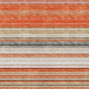 HomeRoots 5' Coral Ivory and Gray Striped Washable Area Rug - Durable, Stylish, Indoor/Outdoor Design for Any Space 10' X 14' 614808